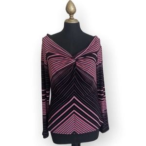 Guess Vintage Top Y2K Striped Twist Front Top Black Pink Size XL